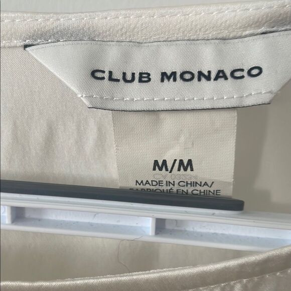 Club Monaco Silk Cream Blouse with Ribbed Long Sleeves - Picture 2 of 7